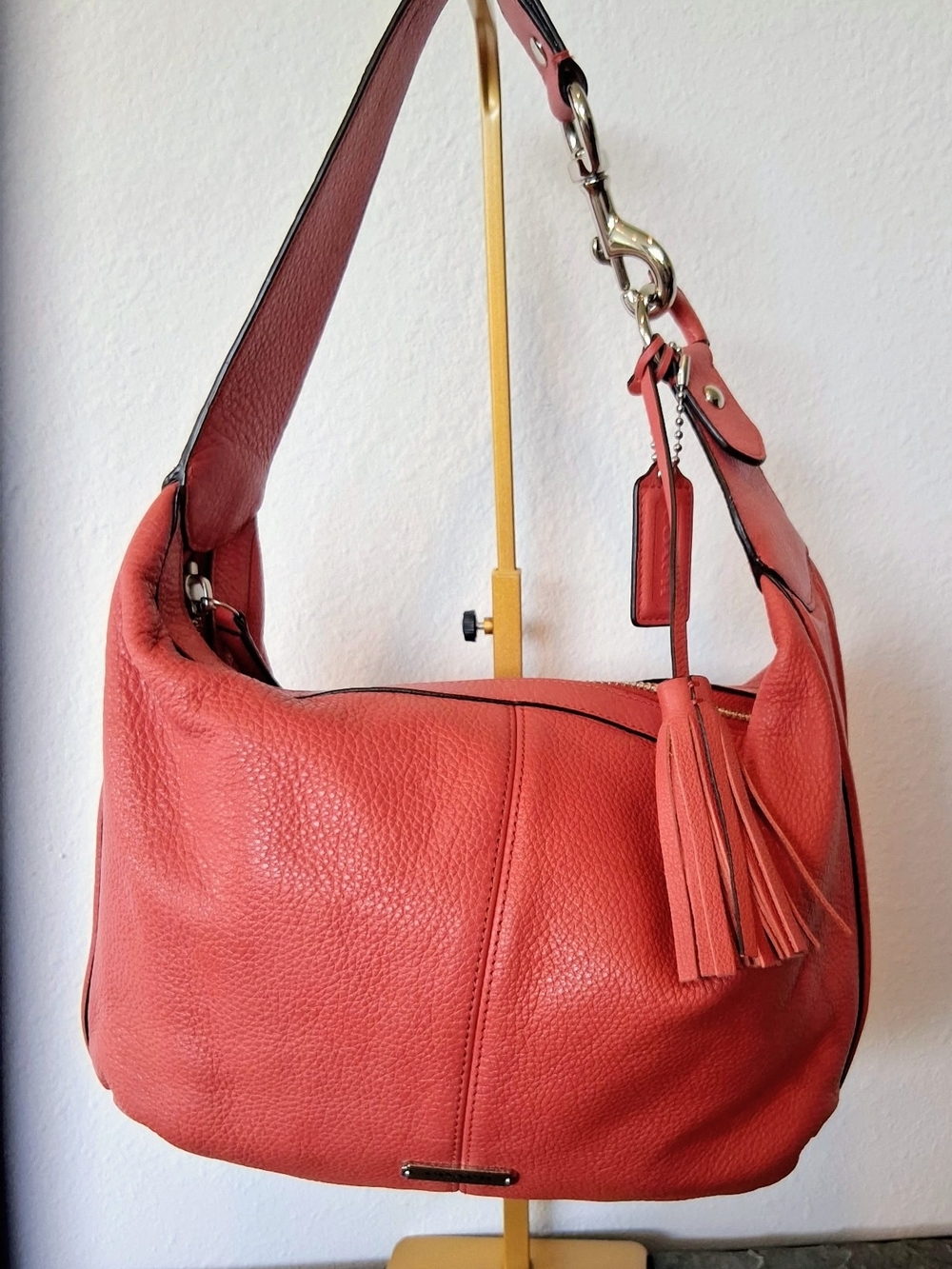 Coach, Adorable Coral Pebble, Tag And Tassel!